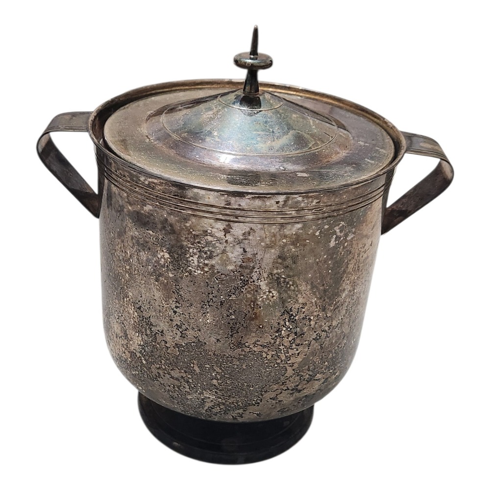 Mueck-Cary Silverplate Ice Bucket Vacuum Insulated Glass Liner Vintage Barware